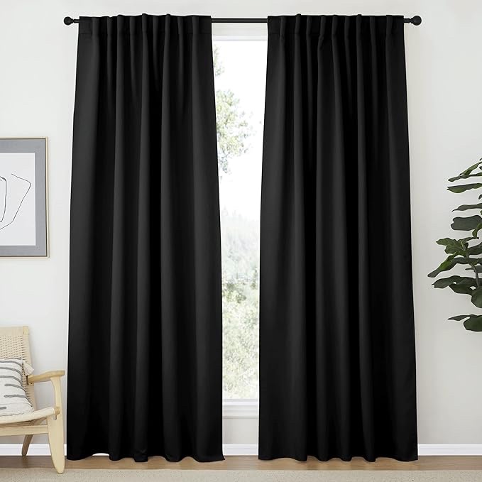 NICETOWN Blackout Curtains 84 inches Long for Living Room, Rod Pocket & Back Tab Window Curtains, Eatra Long Drape Panels for Office (Natural, 70" W x 84" L per Panel, 2 PCs)