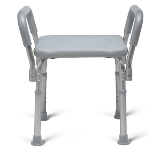 Medline Bath Bench with Arms, Shower or Bathtub Stool, Height Adjustable, Tool-Free Assembly, 350 lb. Weight Capacity, Gray