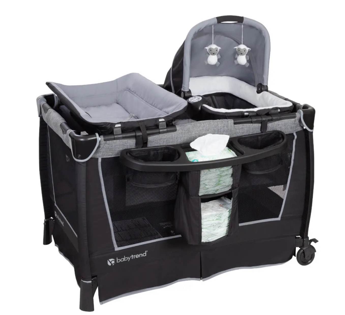 Baby Trend Simply Smart Nursery Center Corralito con Moiss y Bolsa de Viaje, Gris Susurro