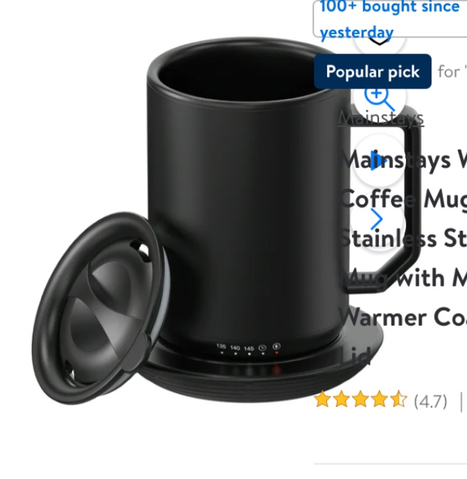 Mainstays Warming Coffee Mug, 12oz. Stainless Steel Coffee Mug with Mug Warmer Coaster and Lid