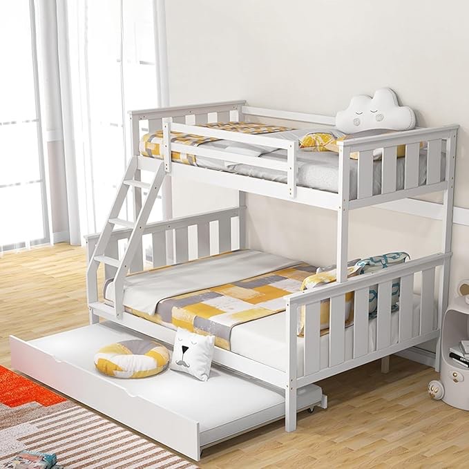 Hazzard Twin over Full Solid Wood Standard Bunk Bed with Staircase and Trundle by Harriet Bee