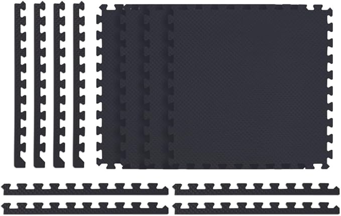 Durflex by NRSK Medium-Duty Reversible Interlocking Foam Floor Tile Mats, 25.2 X 25.2 X .47 Inches, 4-Pack, 16 Square Feet, Black/Gray