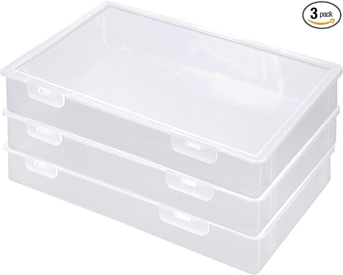 2Pcs Craft Storage Boxes with Hinged Lids, Transparent File Box, Plastic File Storage Box, Documents Storage Boxes Clear Plastic Storage Box with Lid for A4 Files, Crafts, Magazines, 12" x 8.6"
