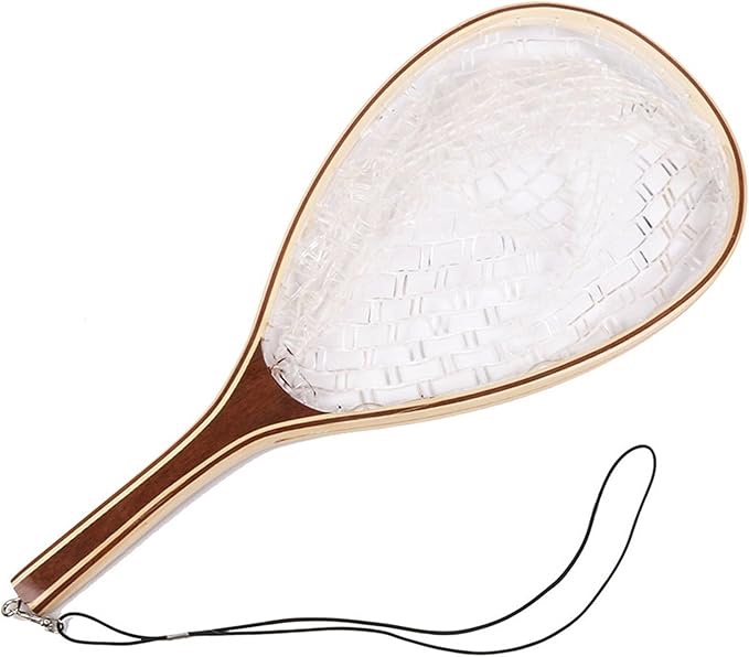 Patrocinado * (314) Fashionwu Red de pesca con mosca, red de pesca para truchas, goma suave para atrapar y liberar con marco de mango de madera, regalos para l Opcion Amazon