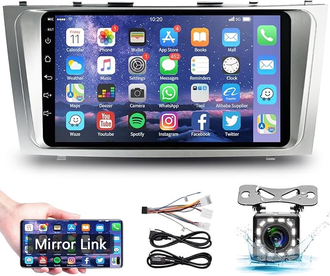 for Toyota Camry 2006 2007 2008 2009 2010 2011 Android Car Stereo for Toyota Camry 9 Inch HD Touch Screen Car Radio with Mirror Link, WiFi, GPS Navigation, Bluetooth, FM Radio, USB, Rear View Camera