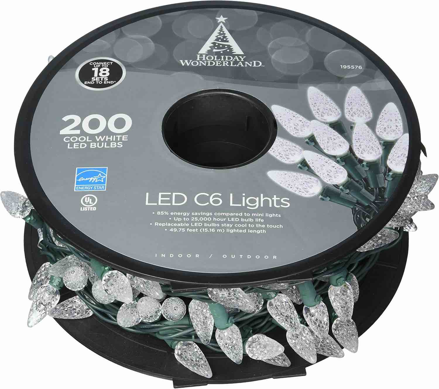 NOMA/INMLITEN-IMPORT 47940-88A 0 200 Count, Cool White, C6, LED Set, On Spool, Green Wire, 3" Spacing, 12" Lead, 4" End, 49.8' Lighted, 51' Total Lengt