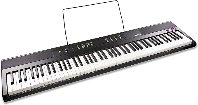 RockJam 88 Key Digital Piano with Full Size Semi-Weighted Keys, Power Supply, Sheet Music Stand, Piano Note Stickers & Simply Piano Lessons