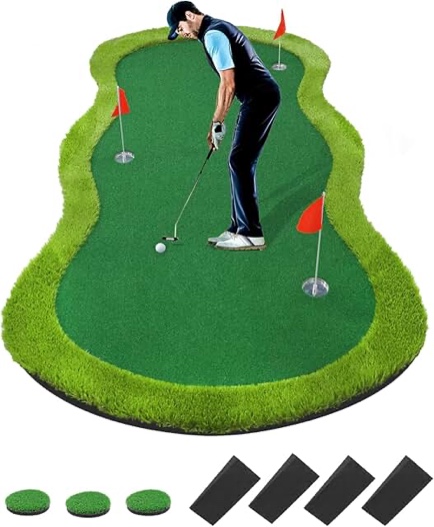 Roykaw Golf Putting Green, 5 x 10 Ft. Golf Putting Mat, Golf Practice Mat, Professional Golf Training Aid for Indoor & Outdoor, Golf Green Mat w/ 3 Holes, Flags, Slope Sponges