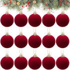 Menkxi 15 Pcs Christmas Tree Decorations 2'' Christmas Ball Ornaments Xmas Ornaments Decorative Hanging Ornaments Handmade Flocked Velvet Plastic Ornaments Set for Holiday Party Festival (Red)