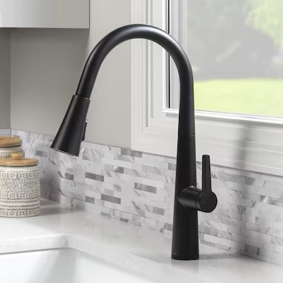 Allen Roth 1058527 allen + roth Bryton Matte black Single Handle Deck-mount Pull-down Kitchen Faucet