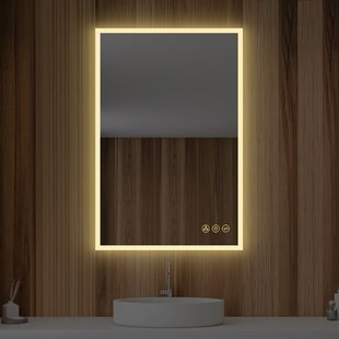 led lighted bathroom vanity mirror with 3 color temperatures, memory function anti-fog wall mounted framed vanity mirror in brushed nickel 