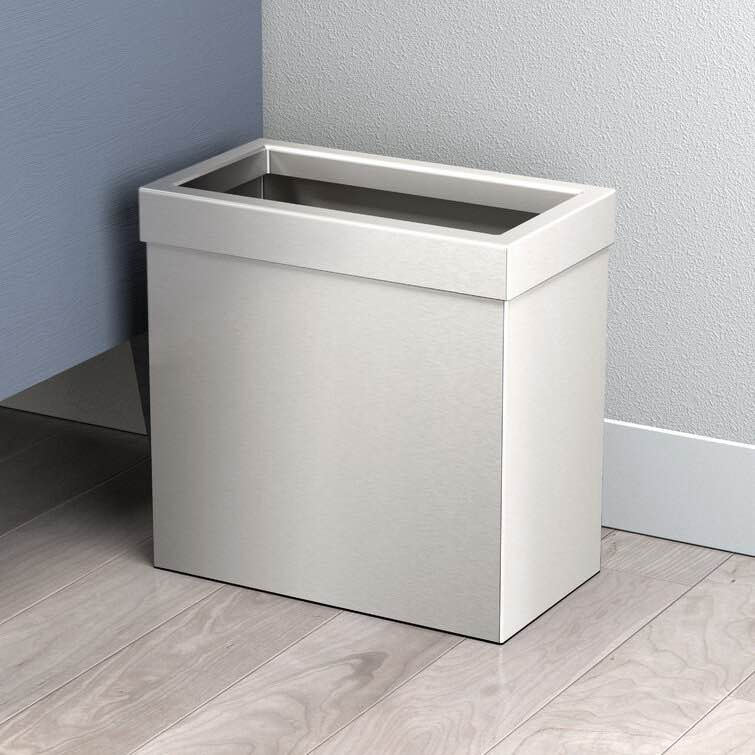 Elevate Stainless Steel 3.18 Gallon Rectangle Waste Basket Open Removable Lid