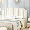 24KF Cream Velvet Upholstered King Headboard California King Headboard,Tufted Headboard for King Bed Full Bed,Modern Vertical Channel Design Headboard Queen/Full