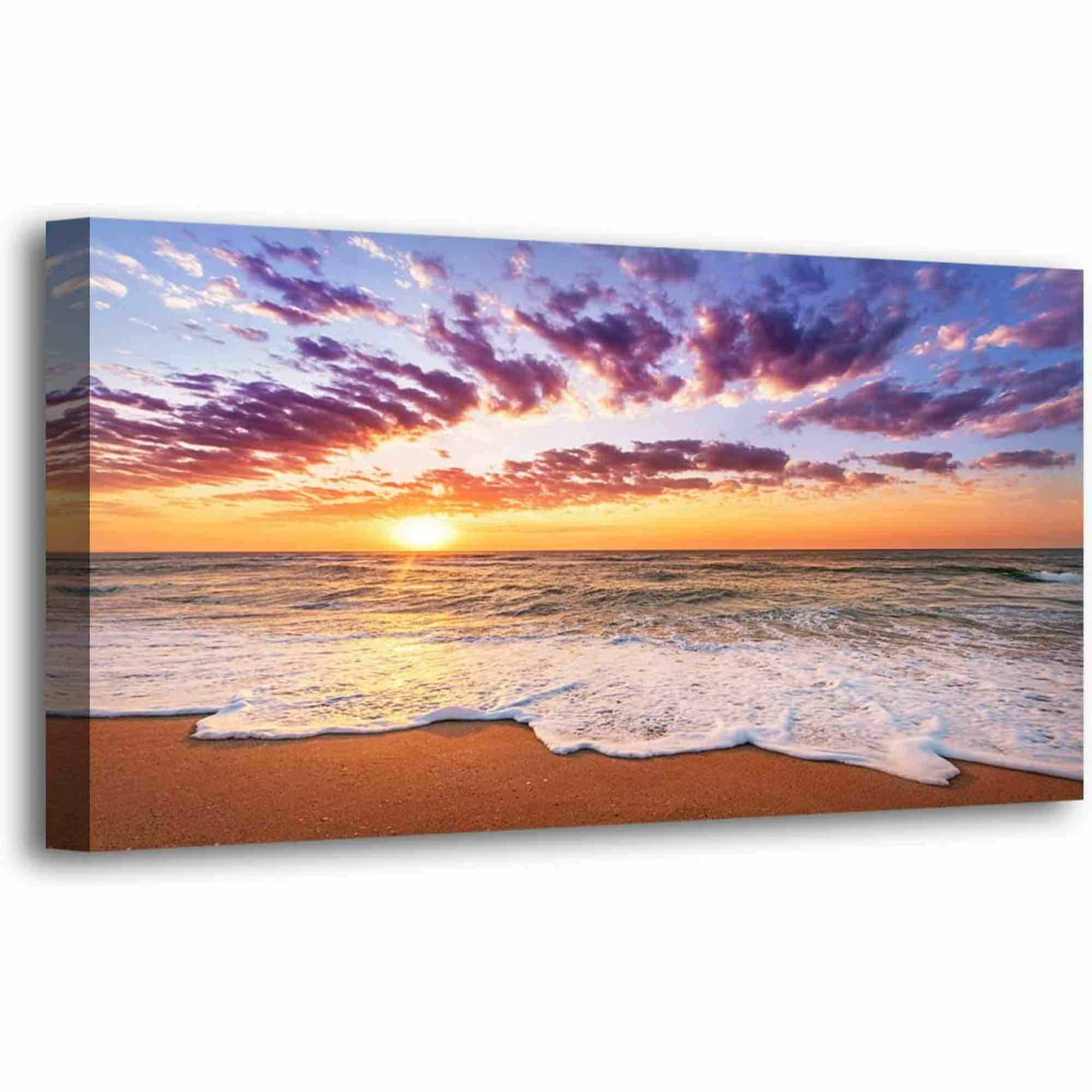 Ocean Wall Art Canvas Prints Seascape Themed Pictures Home Decor Moon Sea Wave Paintings for Living Room Bathroom Bedroom Kitchen Wall Decoration Natural Landscape Wooden Frames Artwork Hanging Easy