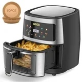 Air Fryers, 7.5 QT 8-in-1 Oilless Air Fryer Oven with Visible Cooking Window, One-Touch Screen, Nonstick and Dishwasher-Safe Basket, Customized Temp/Time, Including Air Fryer Paper Liners 50PCS,Black