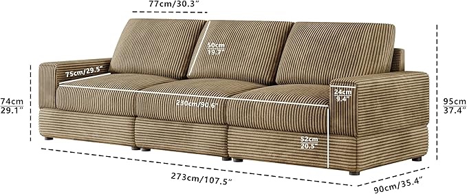 ( incomplete 2 pcs box 9 ) Wynisha 122'' Corduroy Sofa