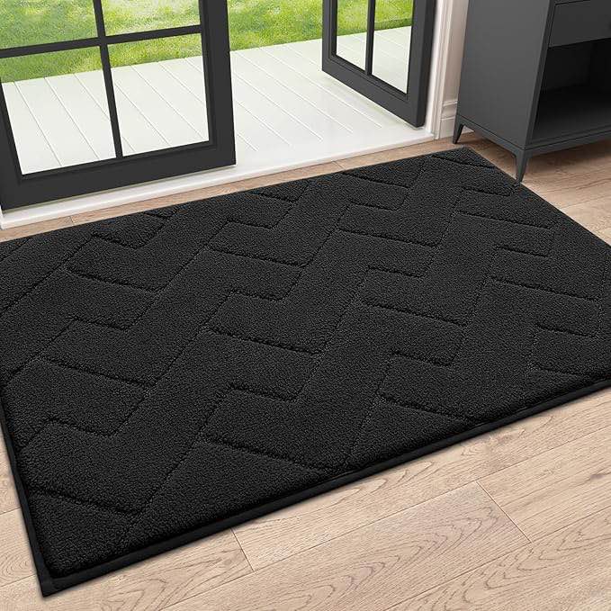  Indoor Door Mat, 20x 32Dirt Resistant and Absorbent, Sturdy Non-Slip Rubber Backing, Easy to Clean, Washable Entry Mat, Ideal Low-Profile Mat for Front Back Door and Entryway, Ink Black