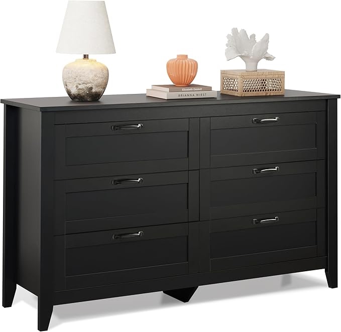 ( Damaged ) ( similar WLIVE Black Dresser for Bedroom, Chest of Drawers with Metal Handle, 6 Drawer Double Wood Dresser for Bedroom, Living Room, Large Storage Cabinet