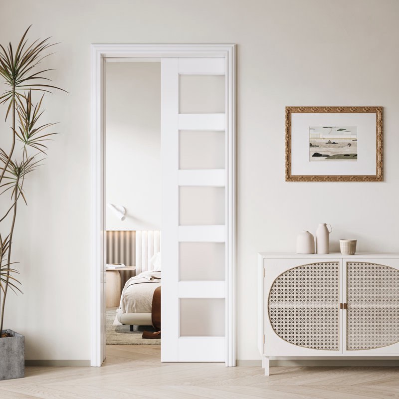Frosted Glass 5-Lite Sliding Pocket Door White Standard Door with Hardware Kit Setwayfair