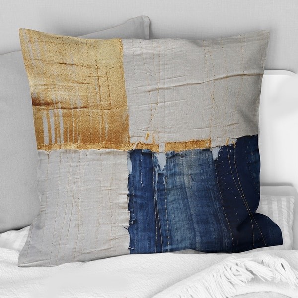 Designart - A Touch Of Gold And Kings Blue - Abstract Painting Printed Throw Pillow - Decorative Pillow For Bedroom