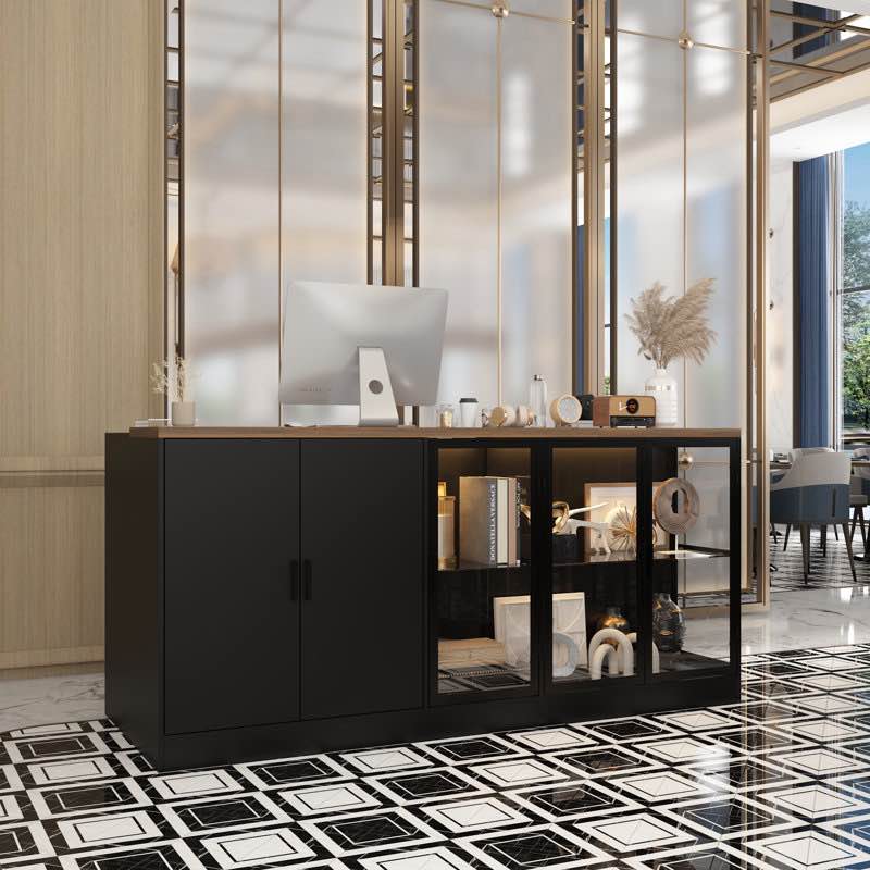 Modern Reception Counter Desk With Tempered Glass Display, Led Light, Spacious Storage, And Metal Slide Rails Modern Entryway Cabinet With Spacious Drawers - Sleek White Designwayfair