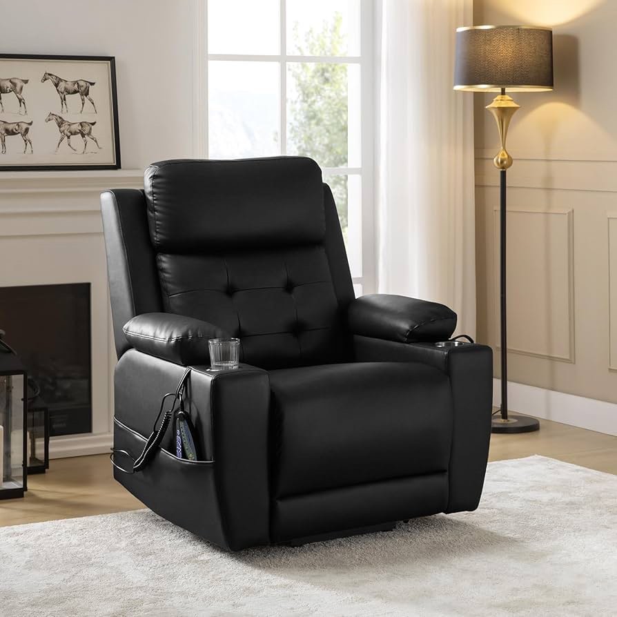 ( incomplete ) ULALA HOME Sofá reclinable grande de triple motor con reposacabezas ajustable, calefacción plana y silla reclinable de masaje, posiciones infinitas, estaciones de carga, color negro