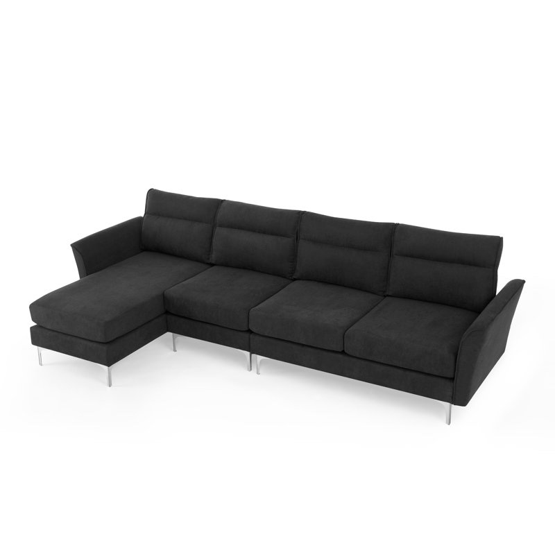 (incomplete)Black 3-seat modern sofa: sophisticated couch with stainless steel trim and metal legs - chic living room furniture (112 characters)