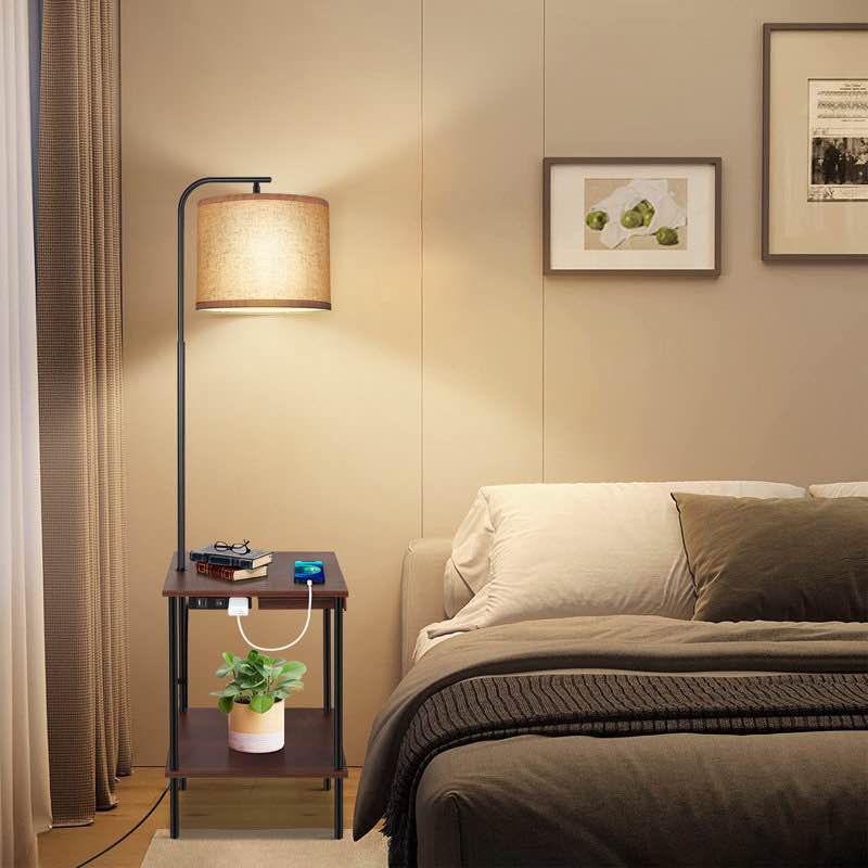 Zulfa 62" Dimmable Table Floor Lamp with Drawer, End Table with Lamp for Living Room