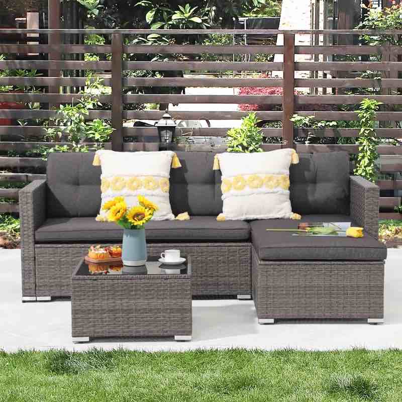 ((Box 2/2))Presious 3 Piece Rattan Sofa Seating Group with Cushions
