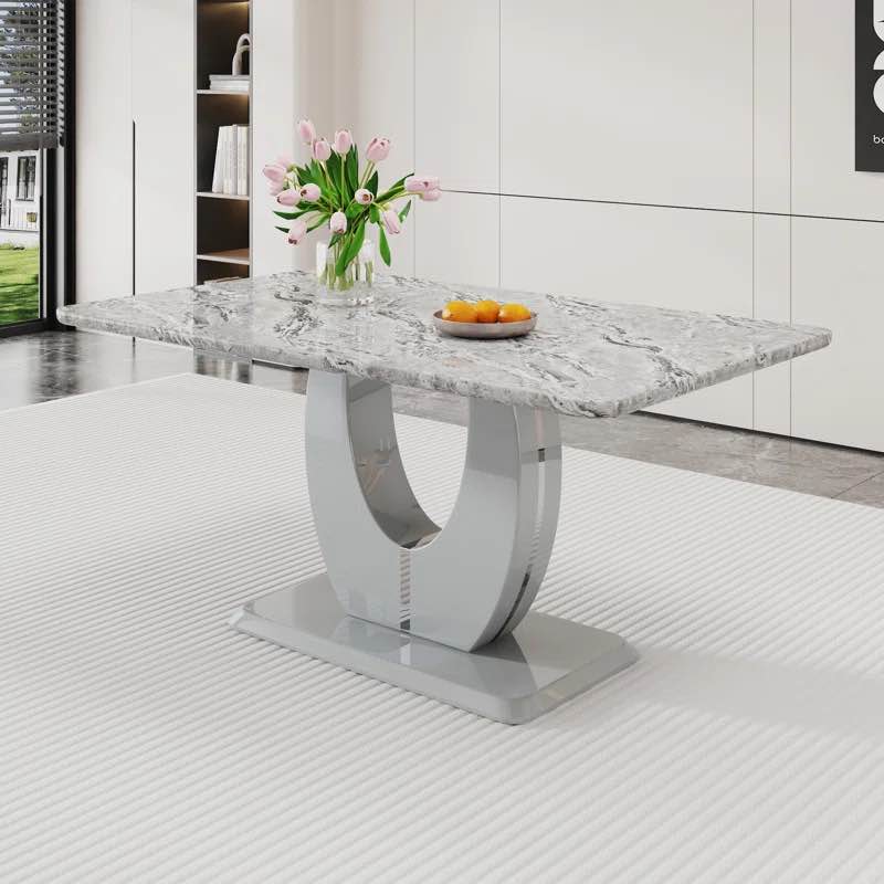 (incomplete) Avdain 63" Pedestal Faux Marble Top Dining Table