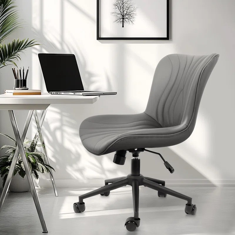 Upholstered Armless Home Office Chair Small Desk Chair Adjustable Height Desk Chair