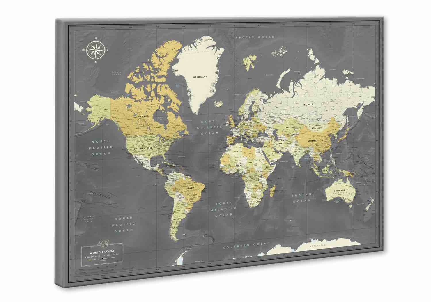 Push Pin Map Framed On Canvas Print