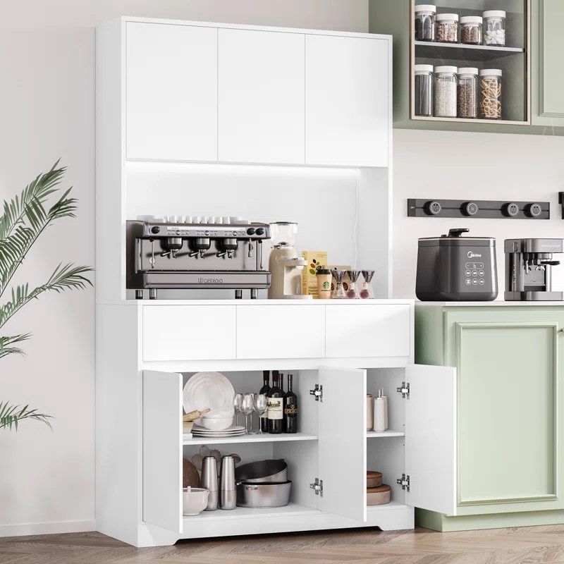 Aybike 71" Kitchen Food Pantry with Charge Station, LED Light, Adj!