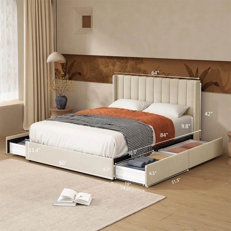 Jeilyn Upholstered Platform Drawer Storage Bed 2025.0: