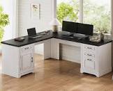 Farmhouse Executive L Shaped Desk, Home Office Desk With File Drawer And Power Outlet, Computer Corner Desk With Drawers And Storage Cabinet, Workstation For Office Home