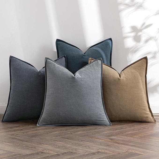 MIULEE Neutral Navy Linen Pillow Covers Pack of 4 Decorative Natural Solid Throw Pillow Covers Soft Accent Boho Farmhouse Couch Pillowcases Modern Home Decors for Living Room Bed Sofa 
