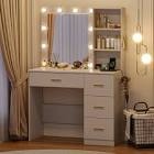 Makeup Vanity Desk With With 10 Light 3 Lighting Modes Brightness And Mirror And Power Outlet