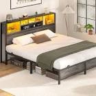 Metal Bed Frame with Bookcase Headboard