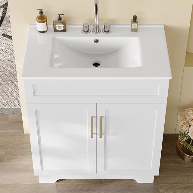Marilyse 30" Freestanding Single Bathroom Vanity with Ceramic Sink Top, Water Saving Faucet