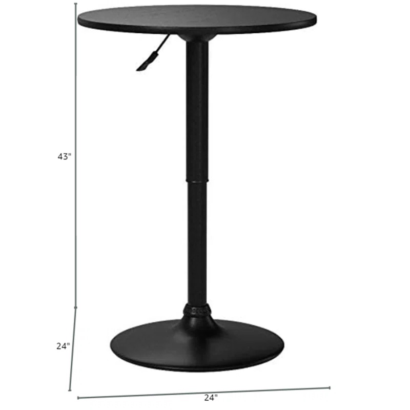 Black Height Adjustable Swivel Pub Table 24"D x 24"W x 43"H