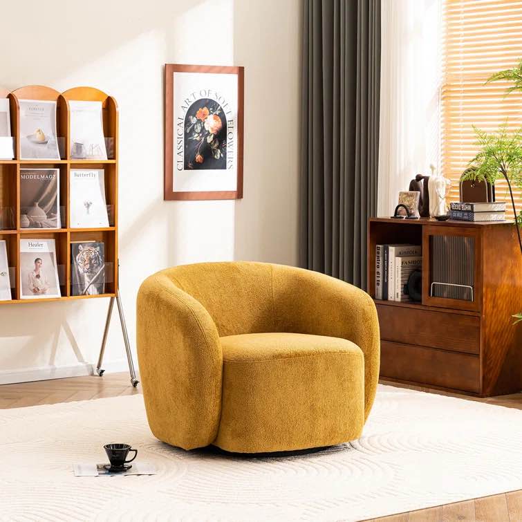 Munehito Upholstered Swivel Accent Chairs, Boucle Swivel Barrel Chair, Arm Chairs for Small Space