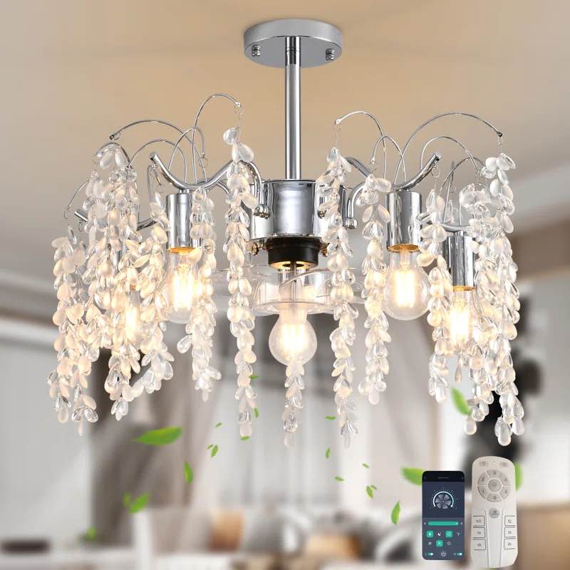 19.69" 7 - Blade Crystal Chandelier Ceiling Fan with Light Kit and Remote Control and APP