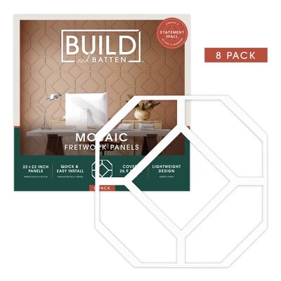 ( 8 Pack ) BUILD and BATTEN Fretwork Wall Panel Finished Polystyrene Preassembled Picture