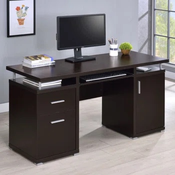 ( Incomplete ) Daylie 59'' Executive Desk with File and Storage Drawers and Cabinet, Computer Writing Desk with Keyboard Tray and 2 Open Compartments for Home Office
