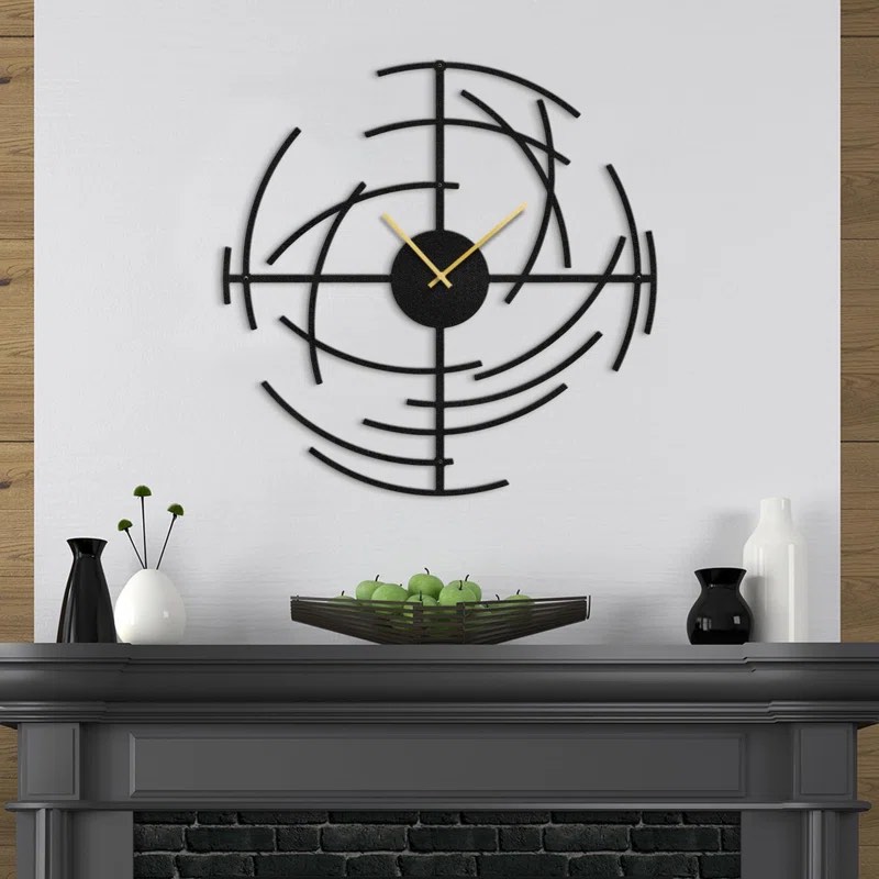 Large Metal Silent Wall Clock Round Wall Sculpture Hangings Modern Home Decor Living Room