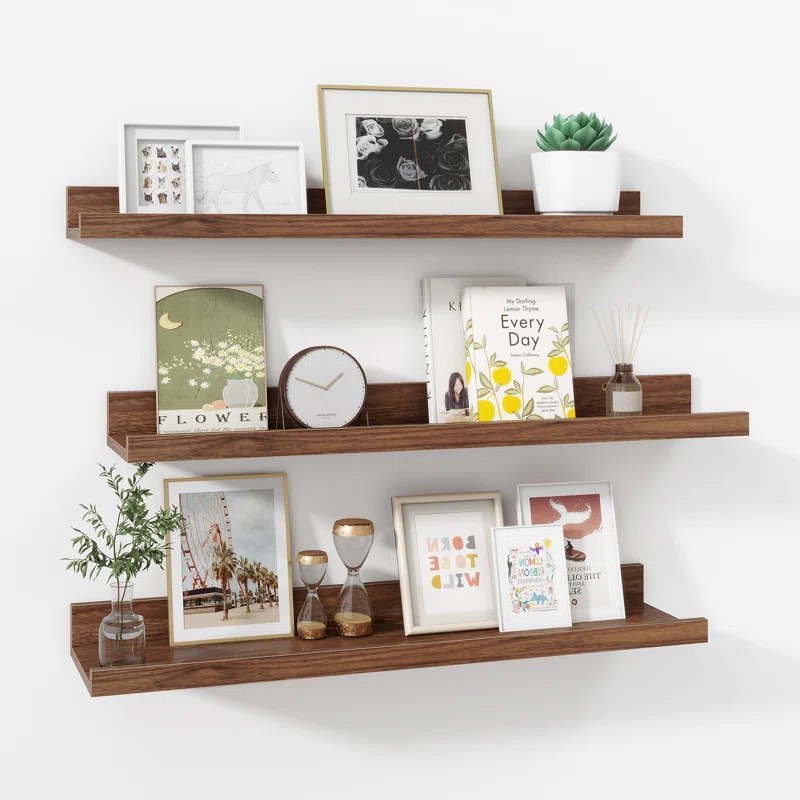 Wall-Mounted Floating Shelves for Bedroom, Living Room Size: 2" H x 24" W x 5" D, Color/Finish: Oak