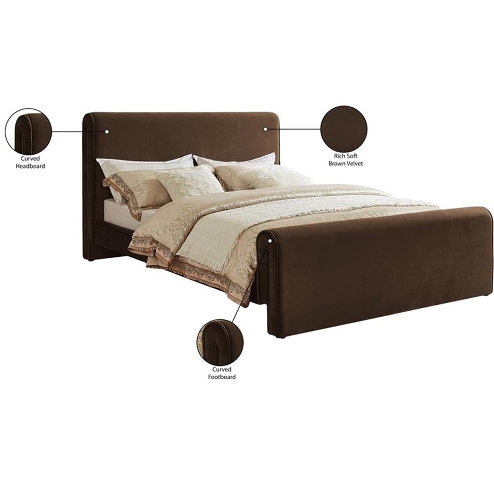 ( Incomplete, 2/3 ) Meridian Furniture Sloan Brown Velvet King Bed