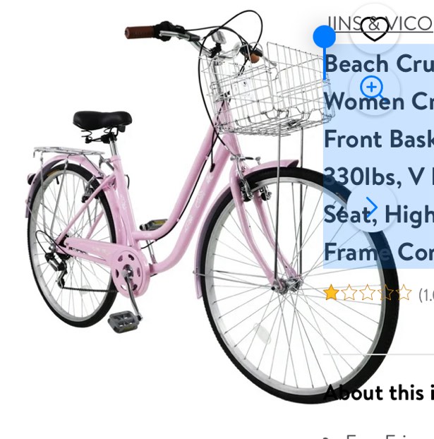Beach Cruiser Bike, 26in Women Cruiser Bike with Front Basket & 7-Speed, 330lbs, V Brake, Adjustable Seat, High-Carbon Steel Frame Commuter Bike, Pink