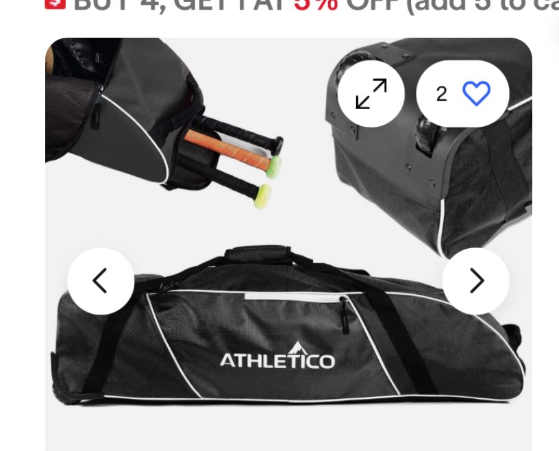 Athletico Rolling Baseball Bag - Wheeled Baseball Bat Bag for Baseball, TBall