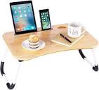 ZHU CHUANG Multifunctional Lap Desk Breakfast Serving Bed Tray Sofa Tray with Foldable Legs Natural Color 100% Solid Bamboo